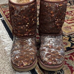 UGG Brown Sequin Boots with Fur Lining - 8
